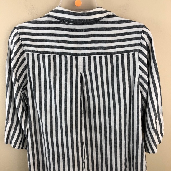 Soft Surroundings Top Womens PM Black White 100% Linen Tunic Pullover Collared - Picture 6 of 8